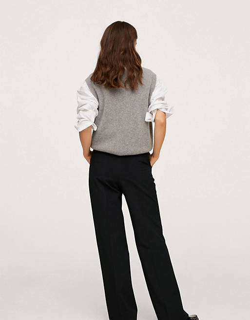 Women Mango tailored trousers with waist tie detail in black 