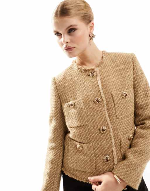 Mango tailored tweed jacket in beige