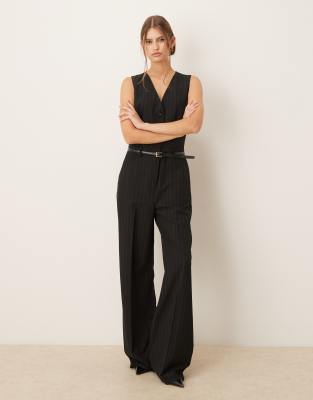 Mango Tailored Vest Jumpsuit With Belt In Black