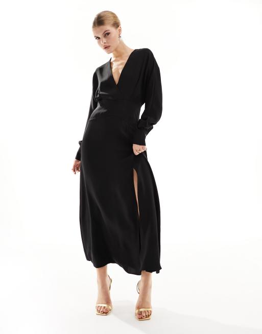 Mango tailored waistband midi dress in black