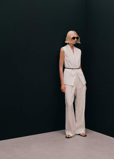 Mango tailored waistcoat & trouser co-ord in ivory - view 1