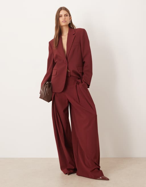 Mango Tailored wide leg trouser co-ord in burgundy 