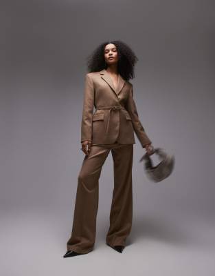 Mango Tailored Wool Touch Pantsuit Set In Camel-brown