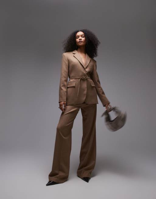 Mango tailored wool touch pantsuit set in camel