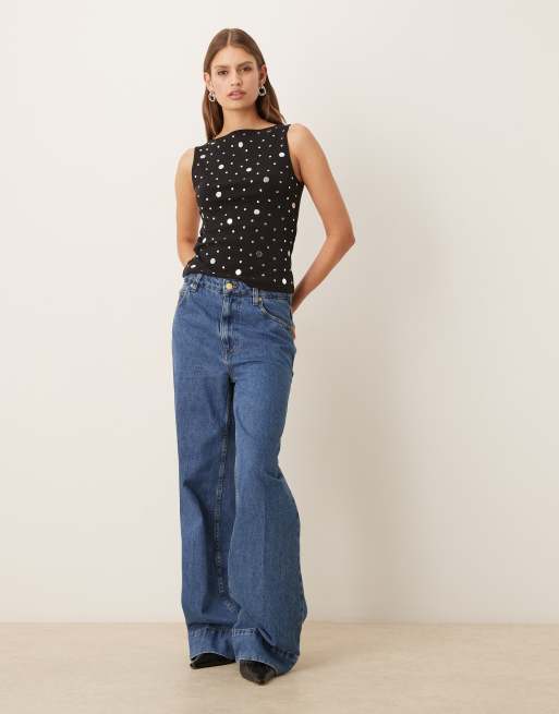 Mango tank top with disc detail in black, 2 of 4
