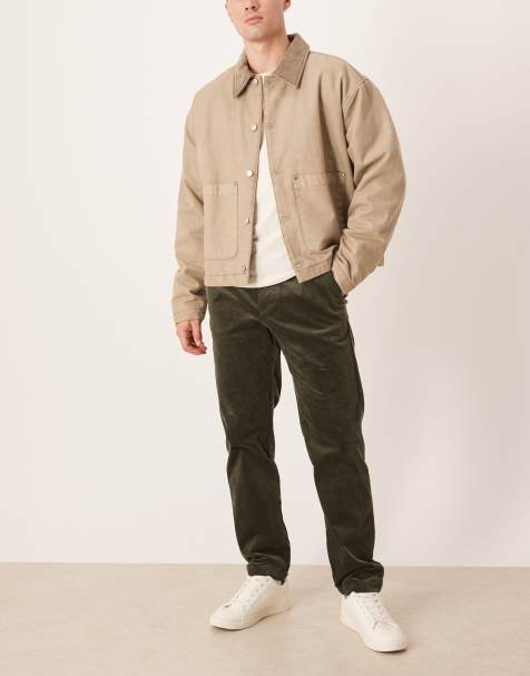 Mango tapered cord pants in khaki - view 1