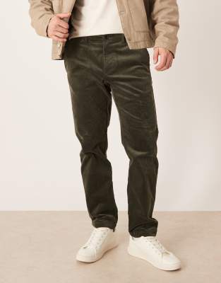 Mango Tapered Cord Pants In Green