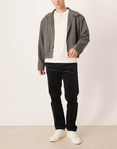 Mango tapered cord pants in navy - view 1