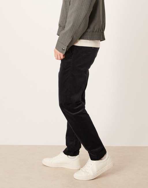 Mango tapered cord trousers in navy, 3 of 5