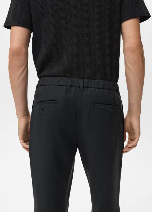 Mango tapered elasticated waist trouser in black, 3 of 3