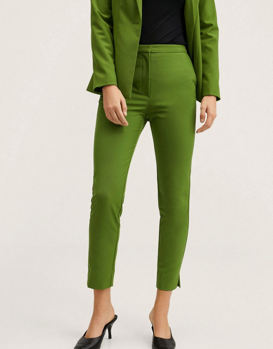 Mango tapered leg tailored trouser in soft green