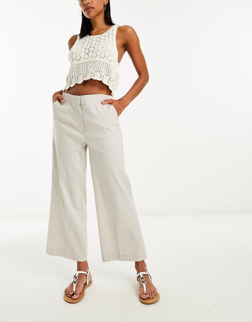 Mango tapered leg tailored trousers in light beige-Neutral