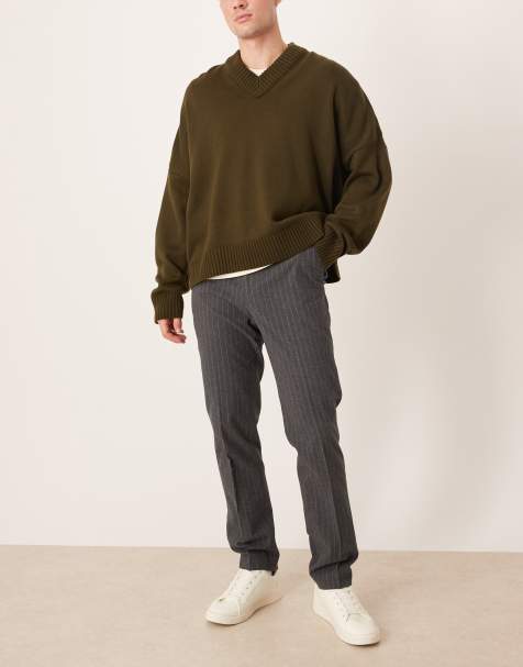 Mango tapered pin stripe pants in gray - view 1