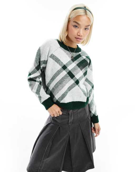 Mango tartan check jumper in green