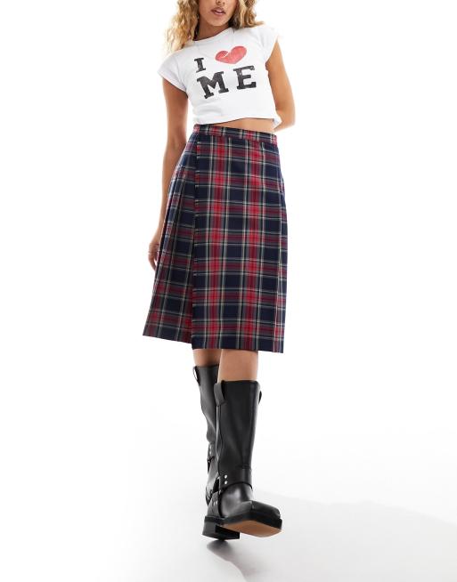 Mango plaid midi on sale skirt