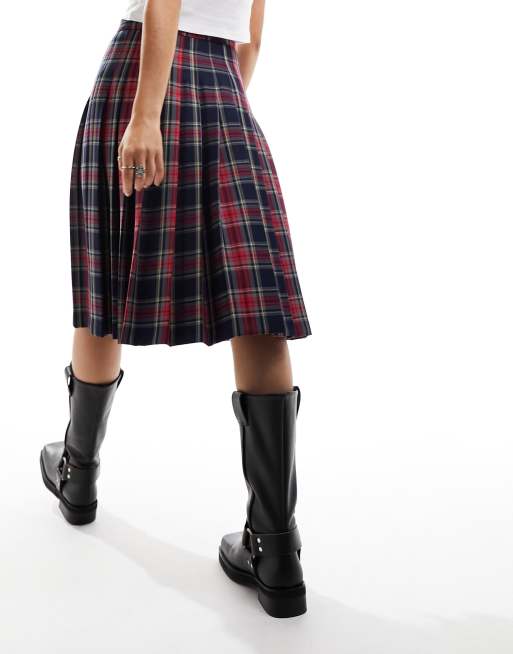 Mango tartan midi skirt in red