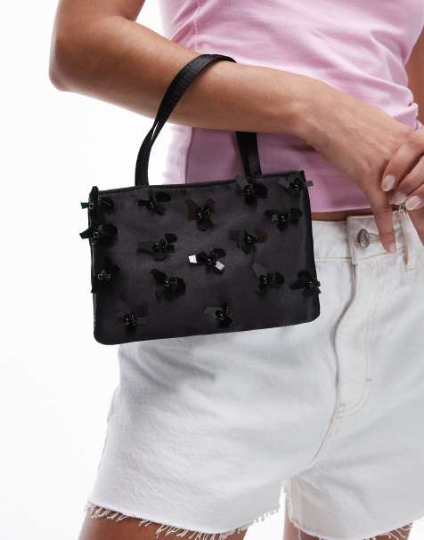Mango – Tasche in Schwarz mit Blumenverzierung - view 1