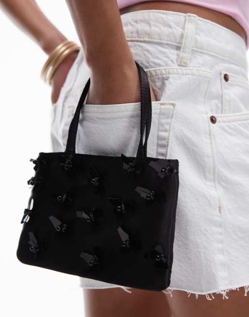 Mango – Tasche in Schwarz mit Blumenverzierung, 2 von 4