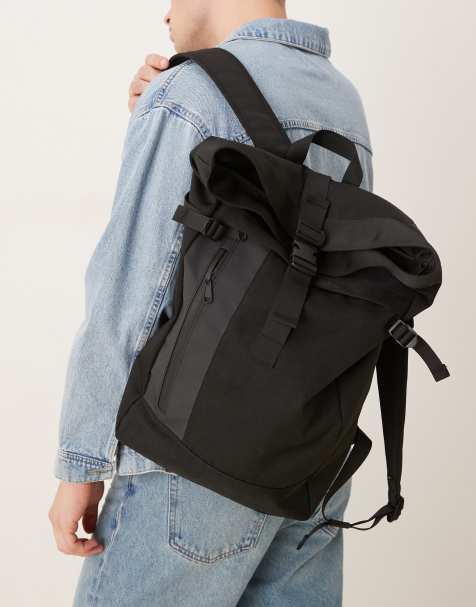 Mango – Tasche in Schwarz mit gerollter Oberseite, mehreren Fächern und Reißverschluss vorn - view 1