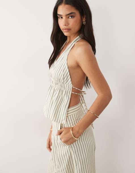 Mango Tatin halterneck top in yellow striped print - part of a set - view 1