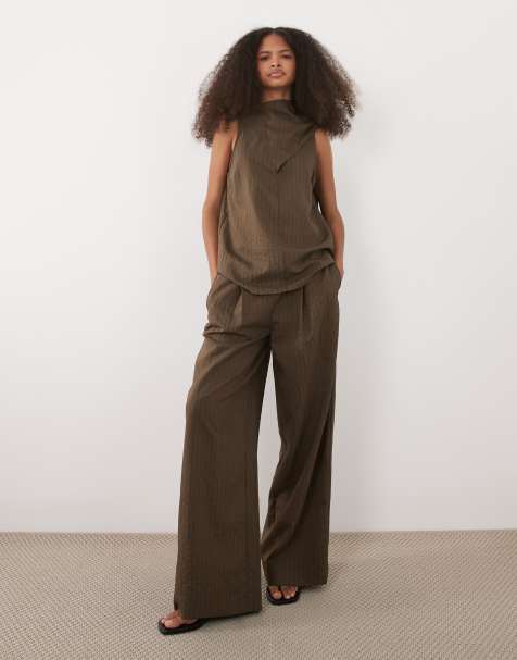 Mango - Tatu - Ensemble top rayé à découpe et détail foulard avec pantalon - Marron - view 1