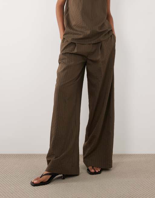 Mango - Tatu - Gestreepte rechte broek met gestrikte voorkant en plooi in bruin, deel van co-ord set, 2 van 5