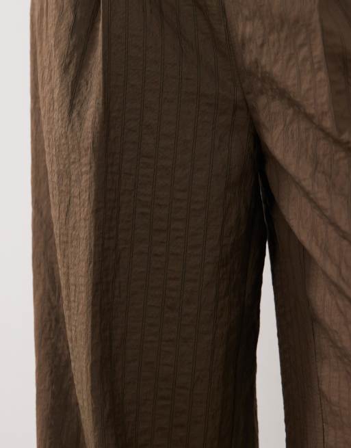 Mango - Tatu - Gestreepte rechte broek met gestrikte voorkant en plooi in bruin, deel van co-ord set, 3 van 5