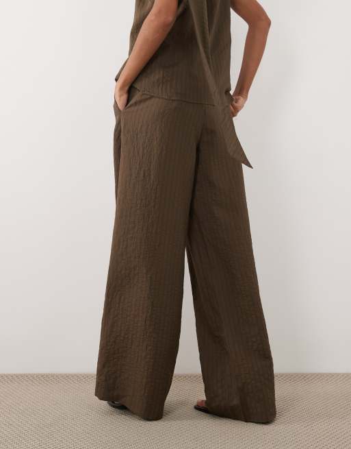 Mango Tatu tie front pleat front straight pants in brown stripe - part of a set, 5 of 5