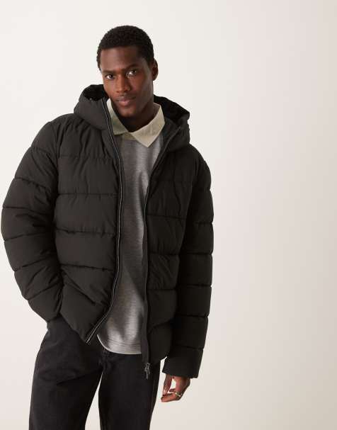 Mango technology hooded puffer jacket in black - view 1