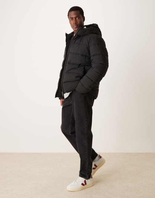 Mango technology hooded puffer jacket in black ASOS