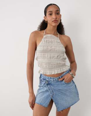 Mango Teen 100% Cotton Asymmetric Denim Mini Skort In Blue