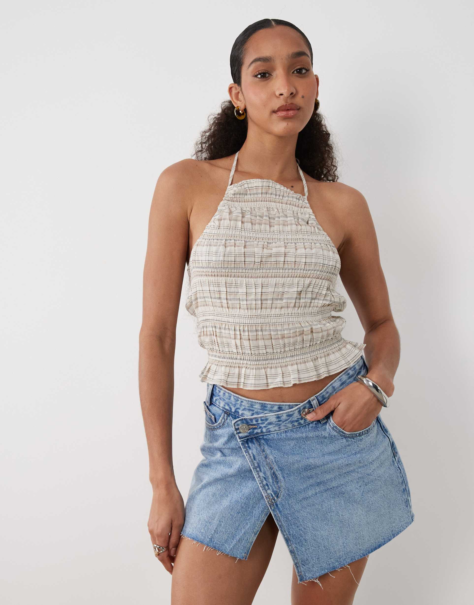 mango teen 100% cotton asymmetric denim mini skort in blue