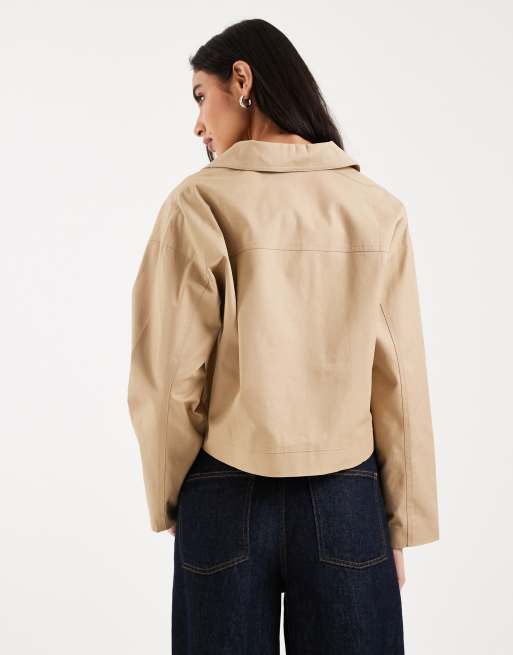 Mango Teen 100% cotton asymmetric short trench coat in beige, 2 of 4