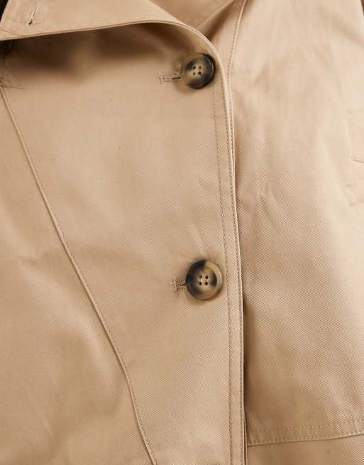 Mango Teen 100% cotton asymmetric short trench coat in beige, 3 of 4