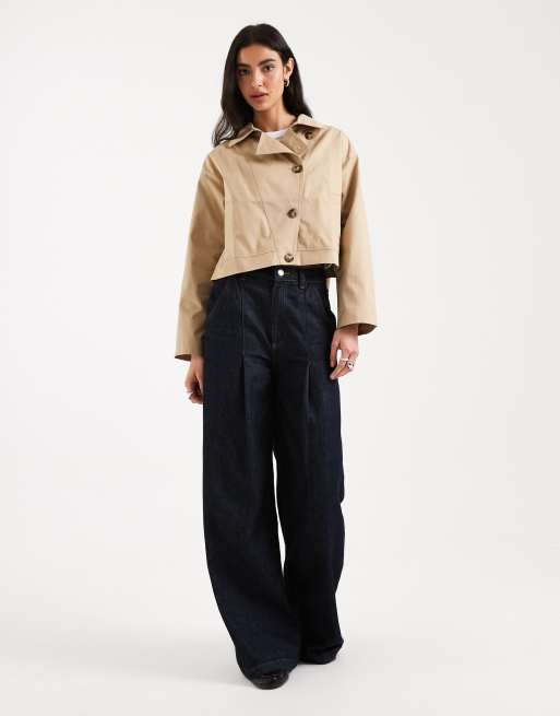 Mango Teen 100% cotton asymmetric short trench coat in beige, 4 of 4