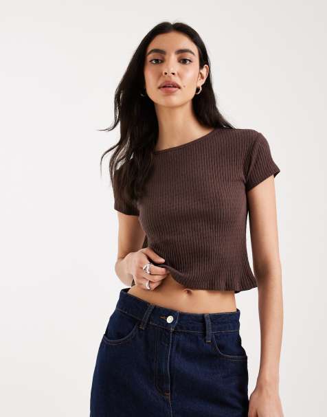 Mango Teen 100% cotton baby tee in brown