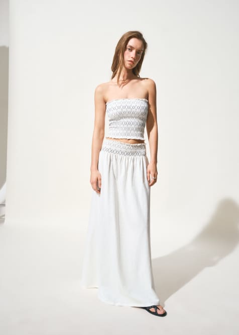 Mango Teen 100% cotton boho maxi skirt with embroidered detail co-ord in white - view 1