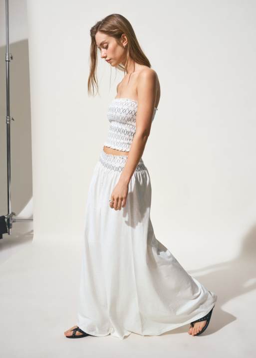 Mango Teen 100% cotton boho maxi skirt with embroidered detail co-ord in white, 2 of 4