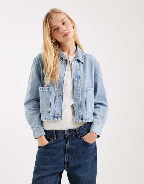 Mango Teen 100% cotton boxy denim jacket in light blue - view 1