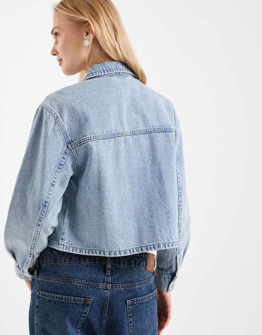 Mango Teen 100% cotton boxy denim jacket in light blue, 2 of 4