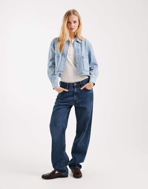 Mango Teen 100% cotton boxy denim jacket in light blue, 3 of 4