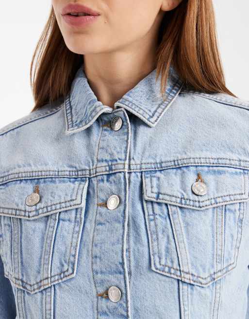 Mango Teen 100% cotton cropped denim jacket in light blue, 3 of 4