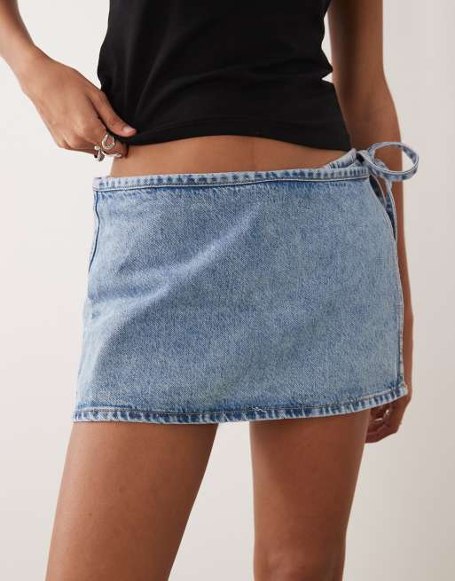 Mango Teen 100% cotton denim mini skort in mid blue, 3 of 5