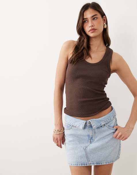 Mango Teen 100% cotton folded waist denim mini skirt in bleach wash - view 1