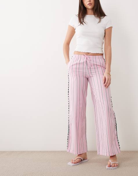 Mango Teen 100% cotton straight trouser in pink and green stripe - view 1