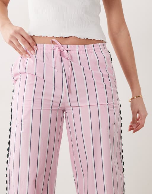 Mango Teen 100% cotton straight trouser in pink and green stripe, 3 of 5