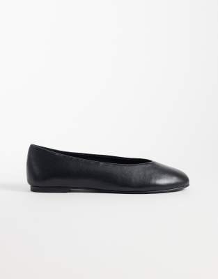 Mango Teen 100% Leather Ballet Flat In Black