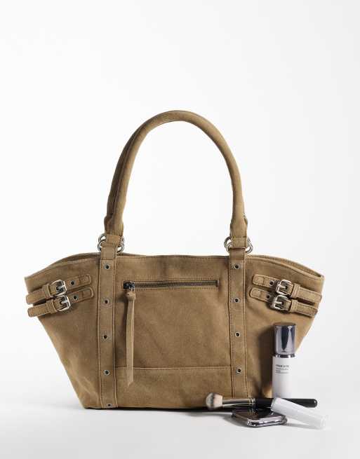 Mango Teen 100% leather buckle detail handbag in sand, 2 of 4