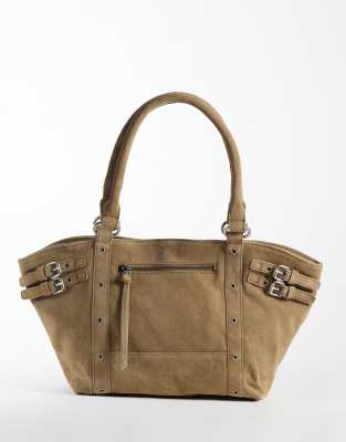 Mango Teen 100% Leather Buckle Detail Purse In Neutral