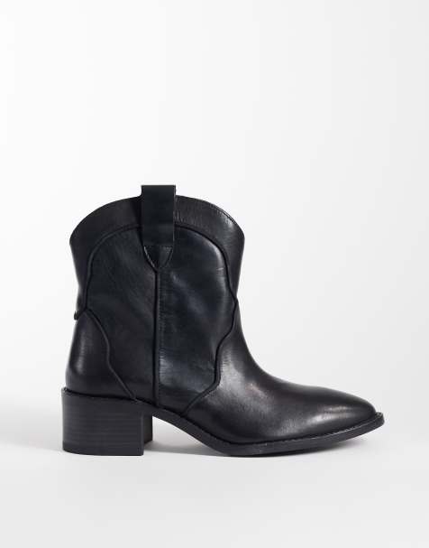 Mango Teen 100% leather short western boot in black - view 1